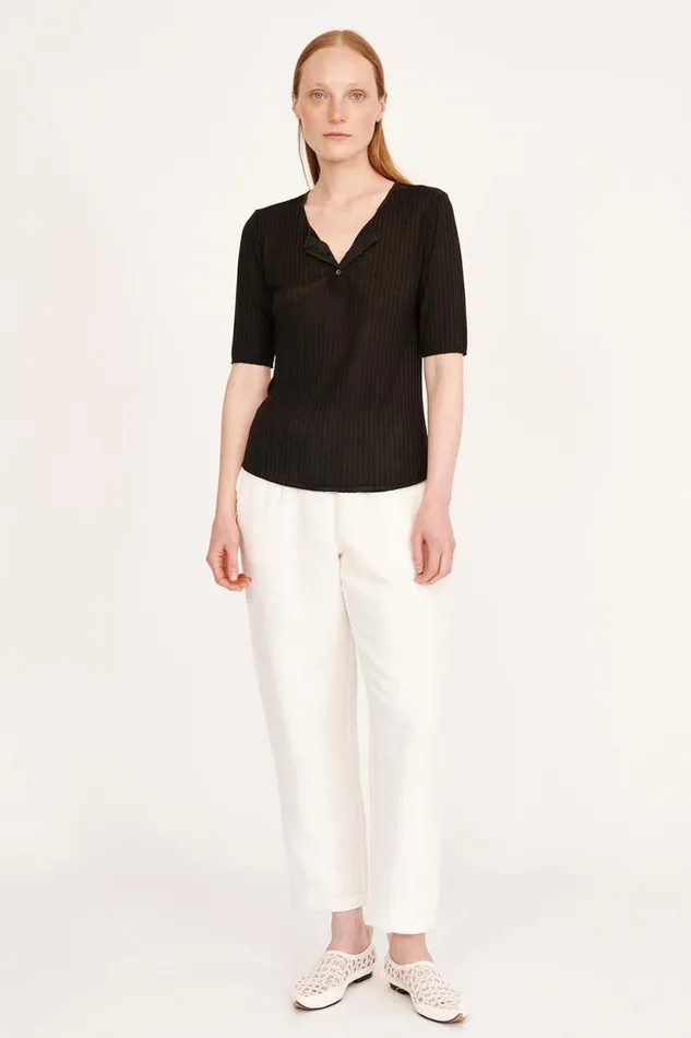 Raquel Allegra Black Henley Zulu Top Women Tops