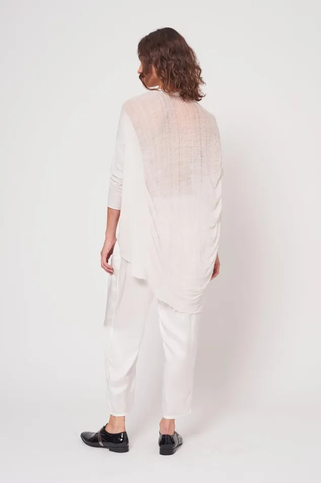 Raquel Allegra Dirty White 34 Sleeve Shredded Cocoon Top Women TShirts