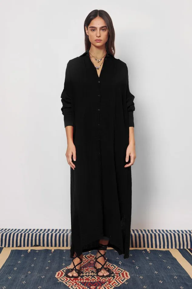 Raquel Allegra Gauze Faded Black Caftan Shirt Dress Women Dresses