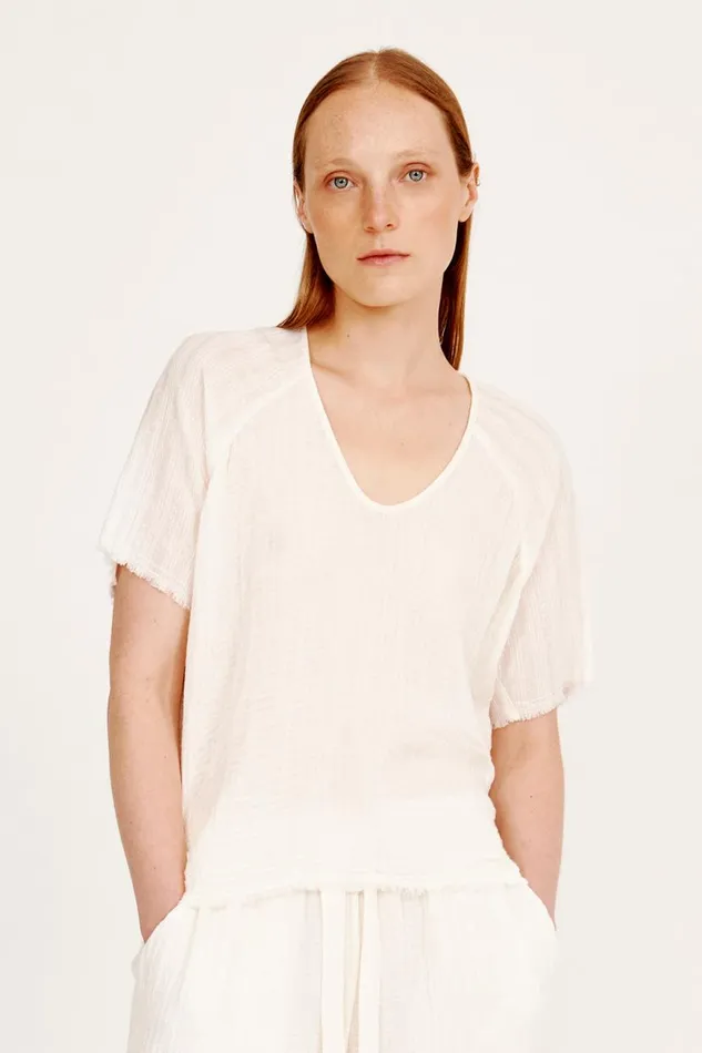 Raquel Allegra Gauze Washed White Doheny Top Women Tops