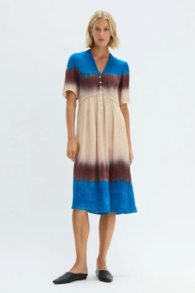 Raquel Allegra Lapis Multi Dual Gauze Garden Dress Women TShirts