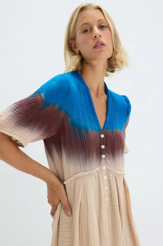 Raquel Allegra Lapis Multi Dual Gauze Garden Dress Women TShirts