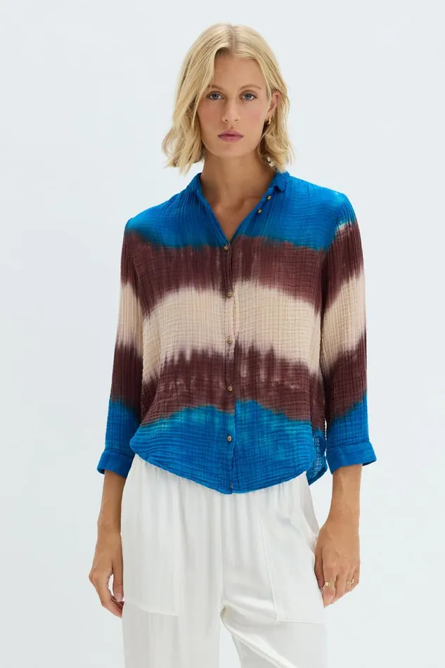 Raquel Allegra Lapis Multi Dual Gauze Lauren Blouse Women Tops
