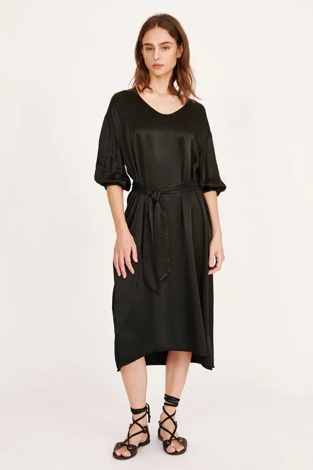 Raquel Allegra Pebble Satin Black Ventura Dress Women Dresses