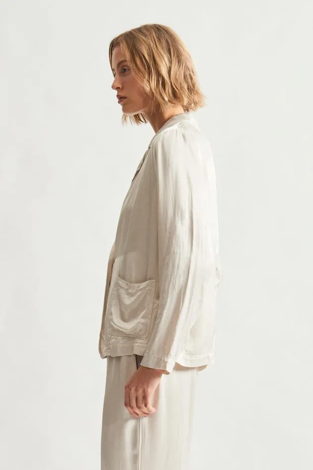 Raquel Allegra Pebble Satin Dirty White Juba Jacket Women Jackets