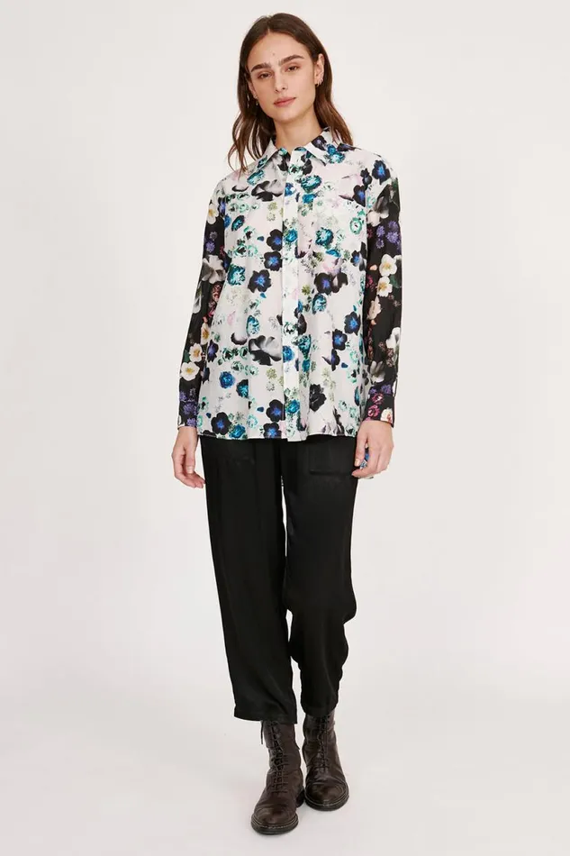 Raquel Allegra Silk Voile White Floral Bronson Shirt Women Tops