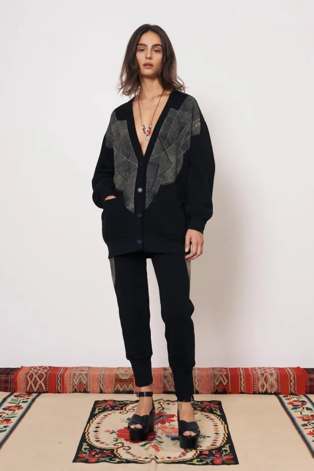 Raquel Allegra Vintage Fleece Black Jackie Cardigan Women Sweaters and Knits