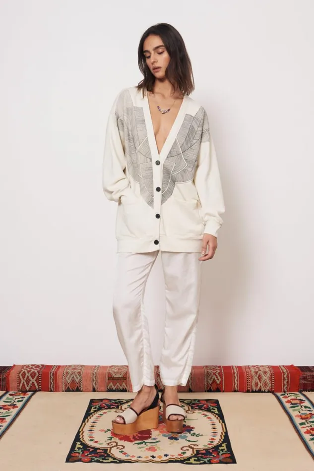 Raquel Allegra Vintage Fleece Dirty White Jackie Cardigan Women Sweaters and Knits