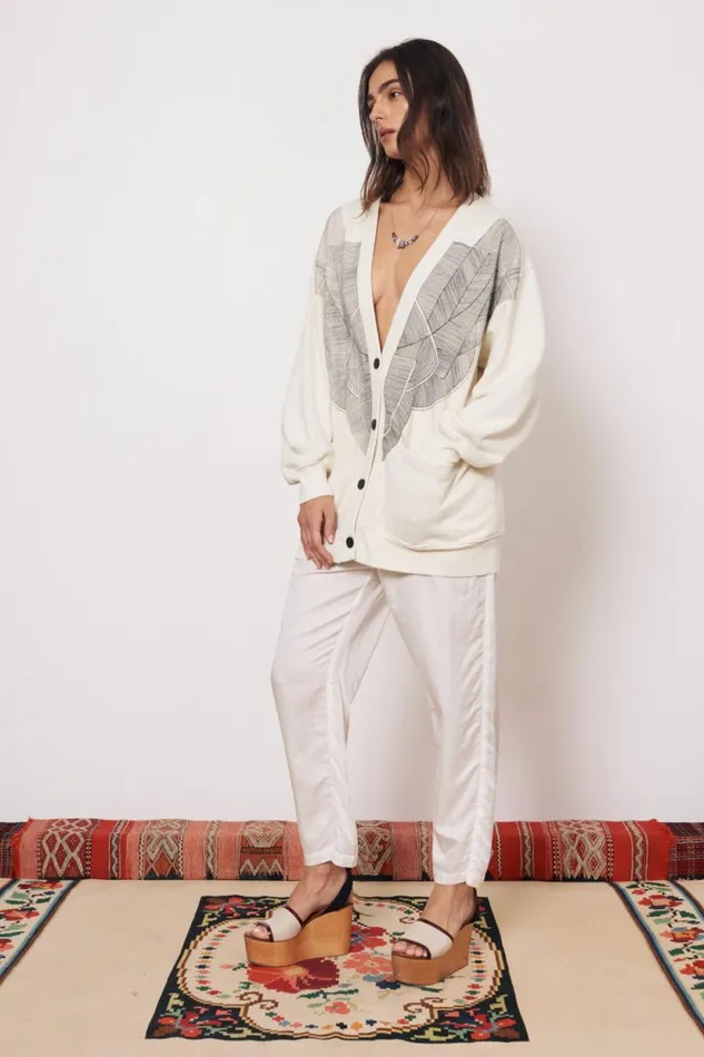 Raquel Allegra Vintage Fleece Dirty White Jackie Cardigan Women Sweaters and Knits