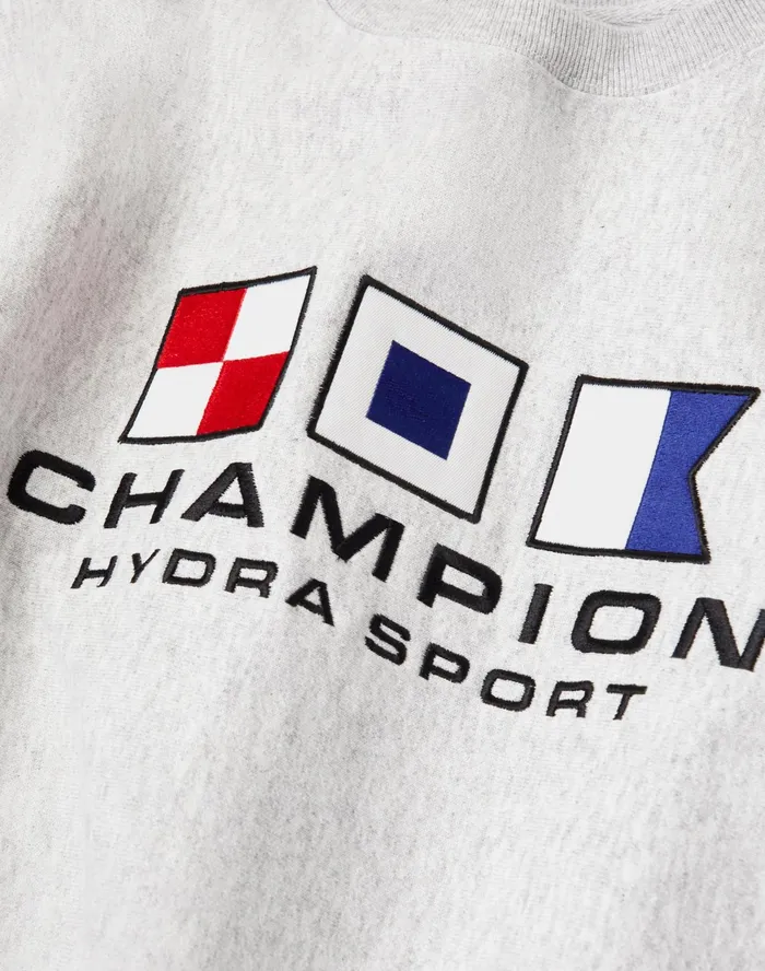 Reverse Weave Crewneck Hydra Sport Nautical Flags Silver Grey Men Champion Hoodies and Sweatshirts