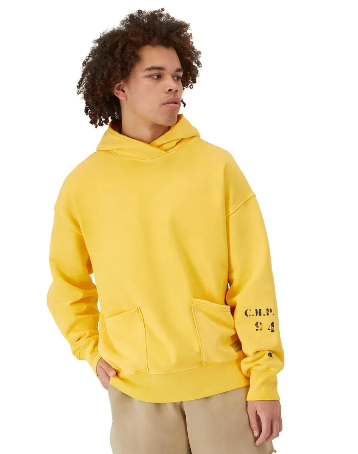 Reverse Weave Crossover Hoodie Ink Stamped Time Capsule Team Gold Men Champion Hoodies and Sweatshirts Reverse Weave Crossover Hoodie Ink Stamped Time Capsule Team Gold Men Champion Hoodies and Sweatshirts