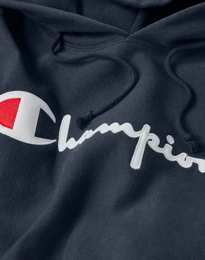 Reverse Weave Hoodie SpecialEdition Full Chest Script Logo Navy Men Champion Hoodies and Sweatshirts