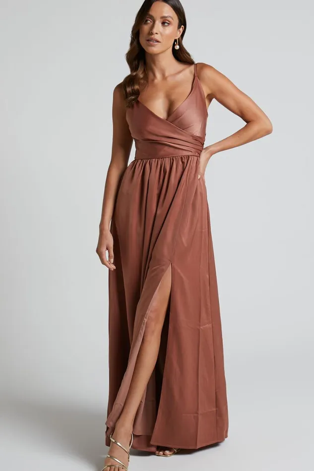 Revolve Around Me Midi Dress 8211 V Neck Wrap Dress In Dusty Rose Women Showpo Dresses
