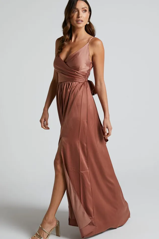 Revolve Around Me Midi Dress 8211 V Neck Wrap Dress In Dusty Rose Women Showpo Dresses