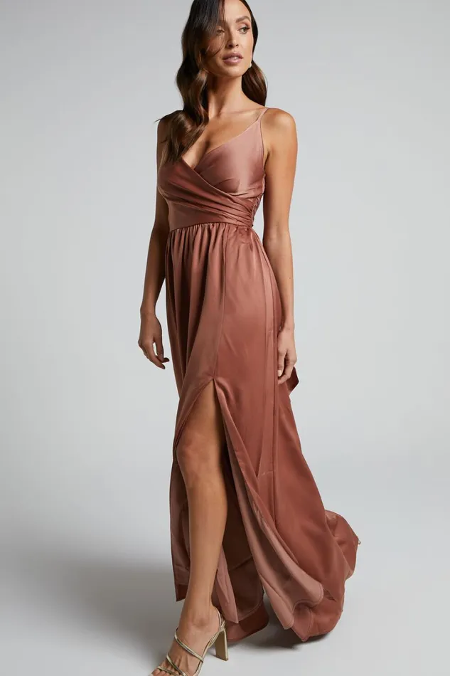 Revolve Around Me Midi Dress 8211 V Neck Wrap Dress In Dusty Rose Women Showpo Dresses