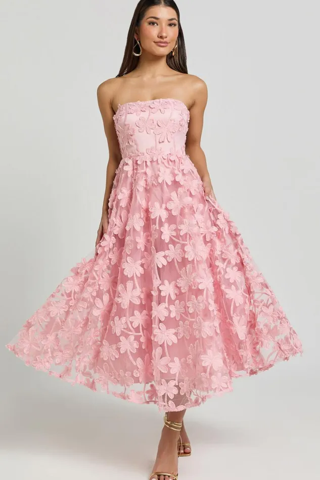 Rheiva Midi Dress 8211 Strapless 3D Embroidery Midi Dress In Soft Pink Women Showpo Dresses Rheiva Midi Dress 8211 Strapless 3D Embroidery Midi Dress In Soft Pink Women Showpo Dresses