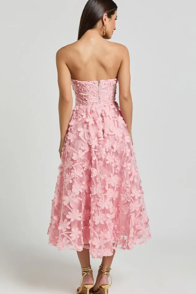 Rheiva Midi Dress 8211 Strapless 3D Embroidery Midi Dress In Soft Pink Women Showpo Dresses