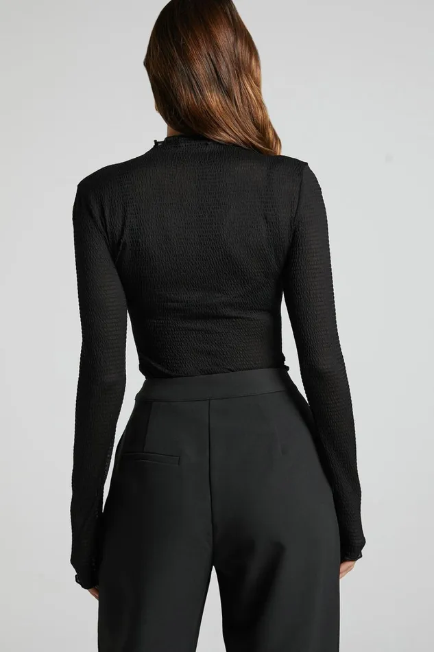 Rhialyn Top 8211 Long Sleeve Sheer Top In Black Women Showpo Tops