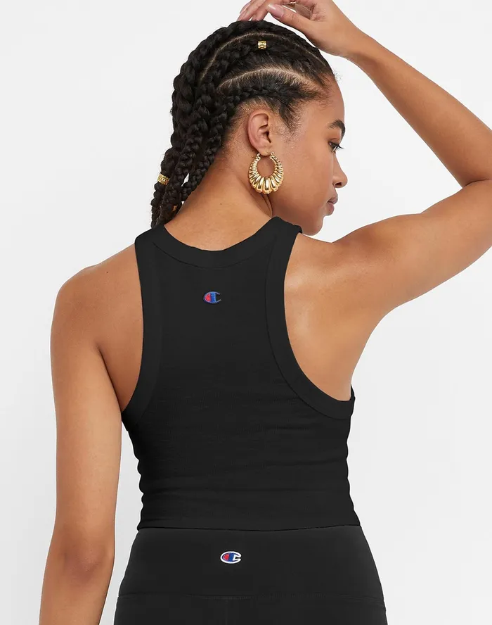 Ribbed Tank Classic Script Black Women Champion TShirts and Tops
