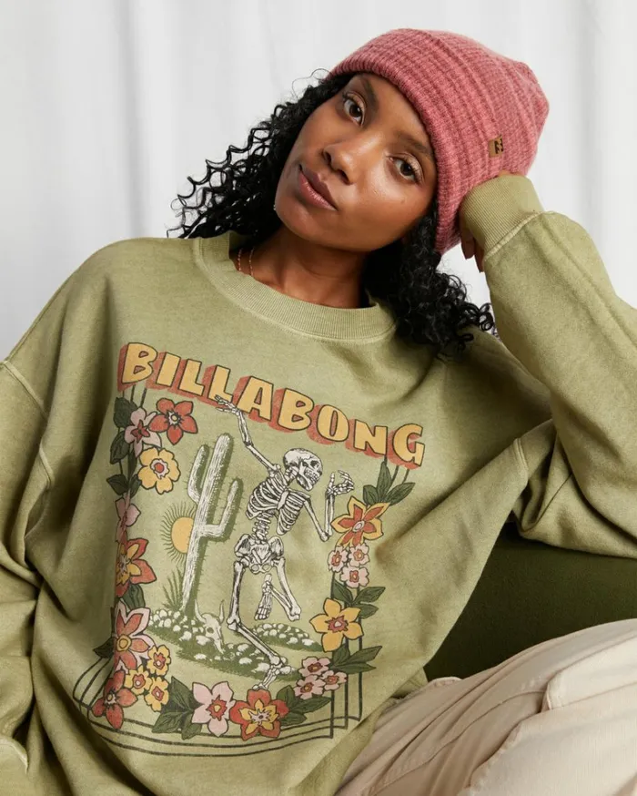Ride In Oversized Crewneck Sweatshirt Avocado Women Billabong Sweatshirts and Fleece
