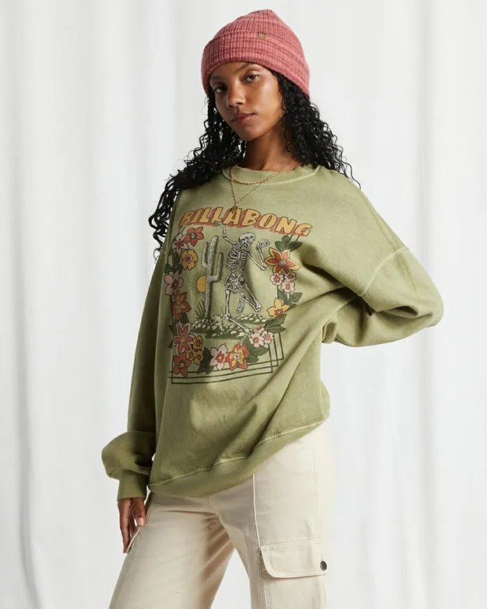 Ride In Oversized Crewneck Sweatshirt Avocado Women Billabong Sweatshirts and Fleece
