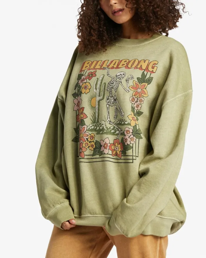 Ride In Oversized Crewneck Sweatshirt Avocado Women Billabong Sweatshirts and Fleece