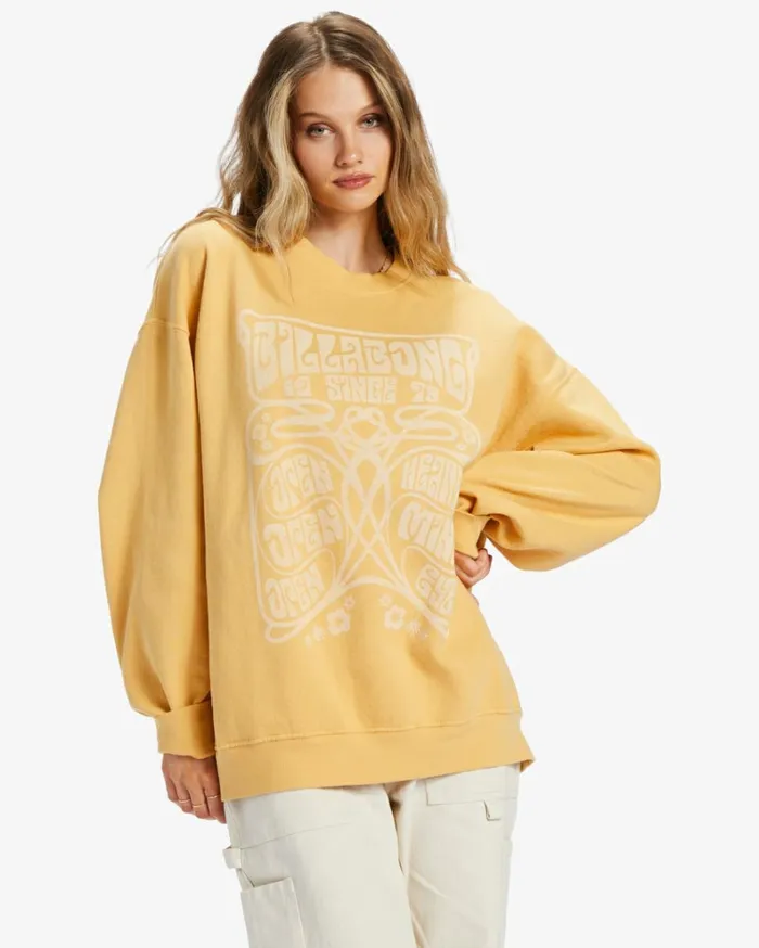 Ride In Oversized Crewneck Sweatshirt Gold Coast Women Billabong Sweatshirts and Fleece