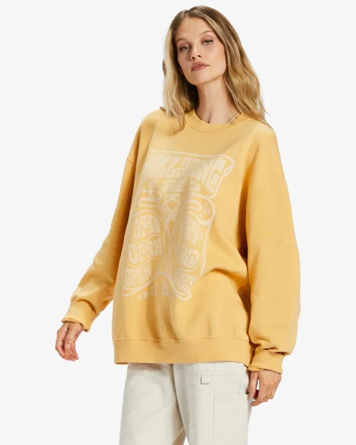 Ride In Oversized Crewneck Sweatshirt Gold Coast Women Billabong Sweatshirts and Fleece