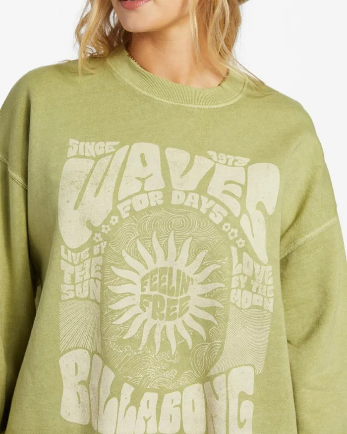 Ride In Oversized Crewneck Sweatshirt Palm Green Women Billabong Sweatshirts and Fleece
