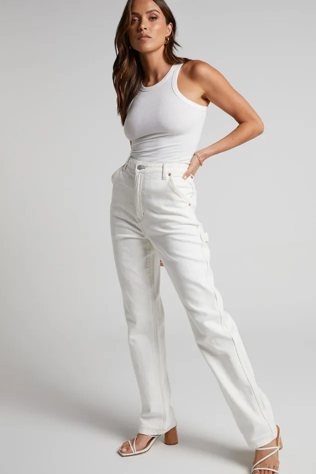 Riders 8211 Hi Straight Long Carpenter Jeans In Vintage White Women Showpo Denim