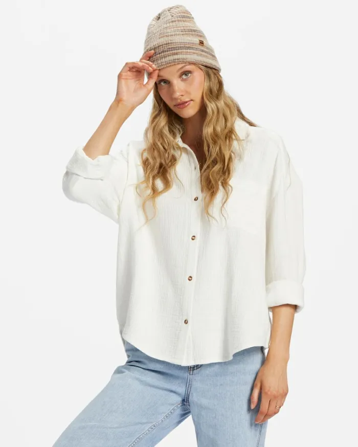 Right On Long Sleeve Shirt Salt Crystal Women Billabong Essentials