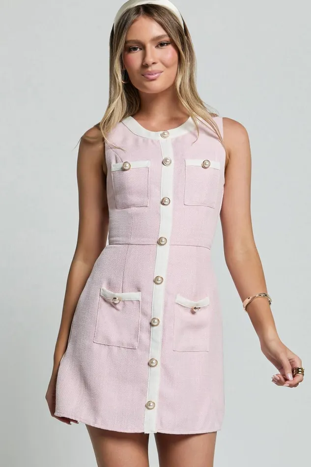 River Mini Dress 8211 Boucle Button Through A Line Dress In Light Pink Women Showpo Dresses River Mini Dress 8211 Boucle Button Through A Line Dress In Light Pink Women Showpo Dresses