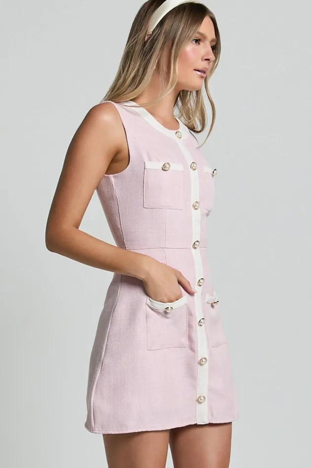 River Mini Dress 8211 Boucle Button Through A Line Dress In Light Pink Women Showpo Dresses