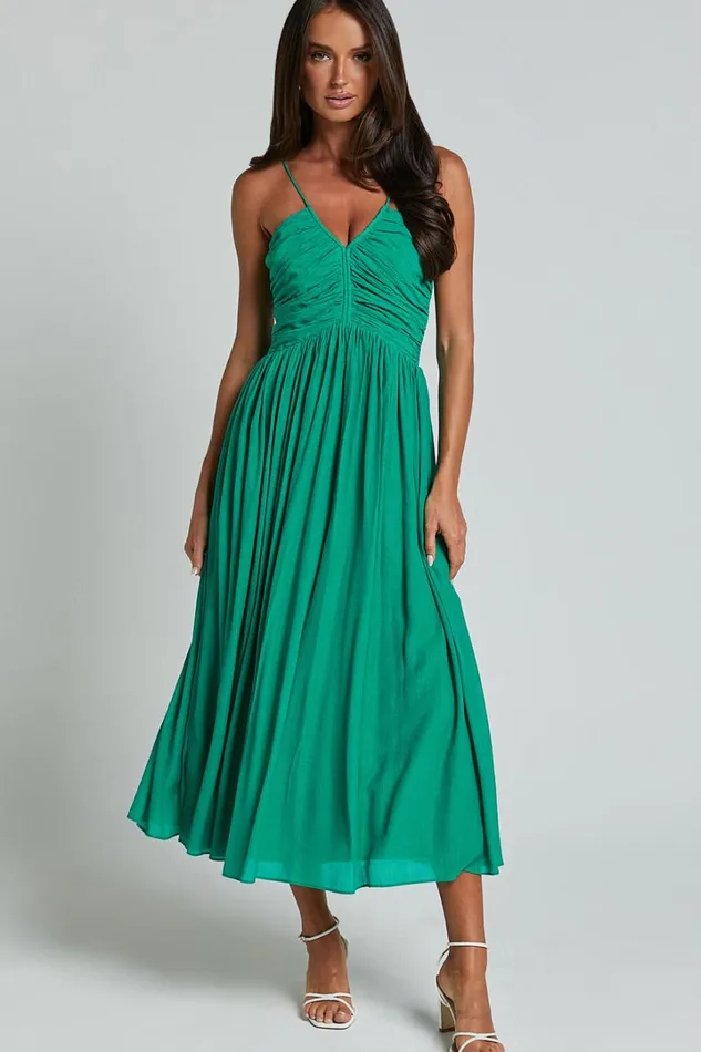 Roza Midi Dress 8211 Ruched Bodice Dress In Emerald Women Showpo Dresses