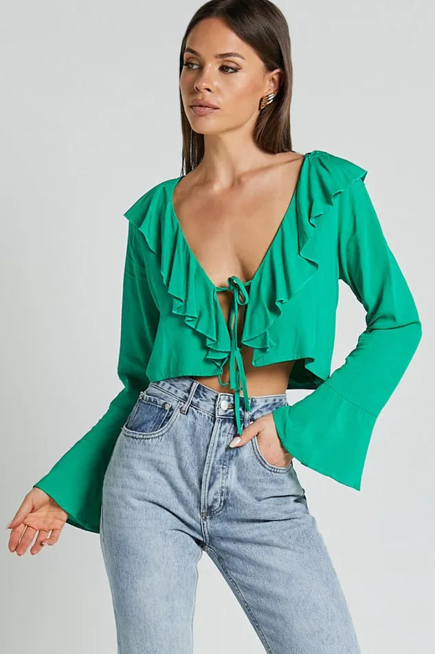 Rumina Top 8211 Long Sleeve Top In Green Women Showpo Curve Clothes