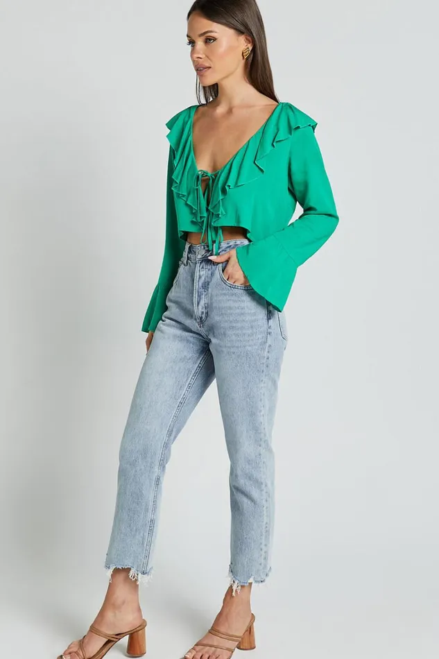 Rumina Top 8211 Long Sleeve Top In Green Women Showpo Curve Clothes