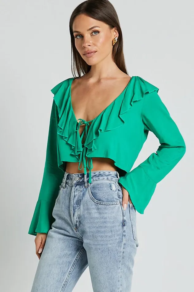 Rumina Top 8211 Long Sleeve Top In Green Women Showpo Curve Clothes