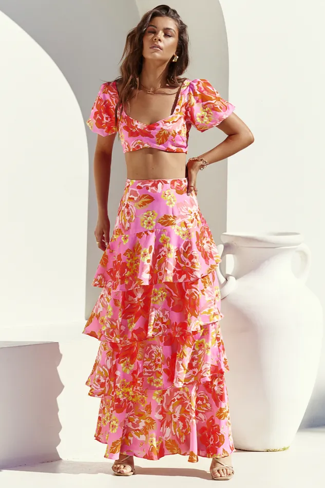 Runaway The Label Crops Yokana Top Pink Floral 8211 Women Runaway The Label Crops Yokana Top Pink Floral 8211 Women