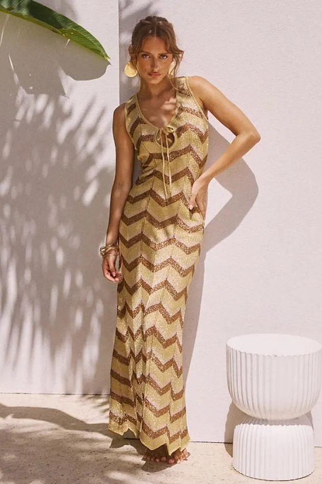 Runaway The Label Maxi Dresses ARIA MAXI DRESS Gold Multi 8211 Women