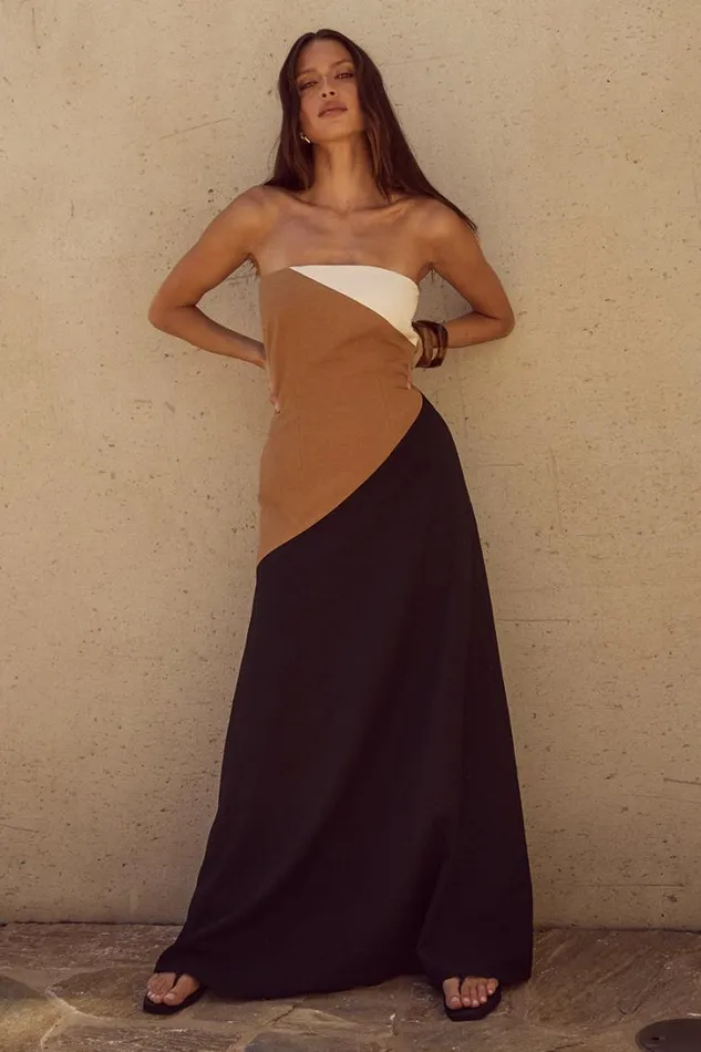 Runaway The Label Maxi Dresses CALISSA MAXI DRESS Caramel Multi 8211 Women