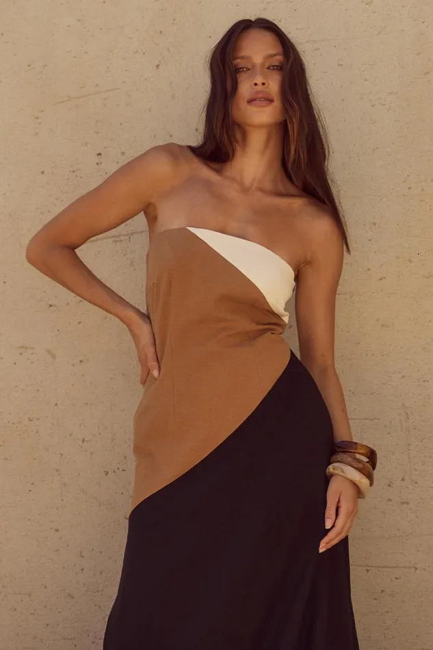 Runaway The Label Maxi Dresses CALISSA MAXI DRESS Caramel Multi 8211 Women