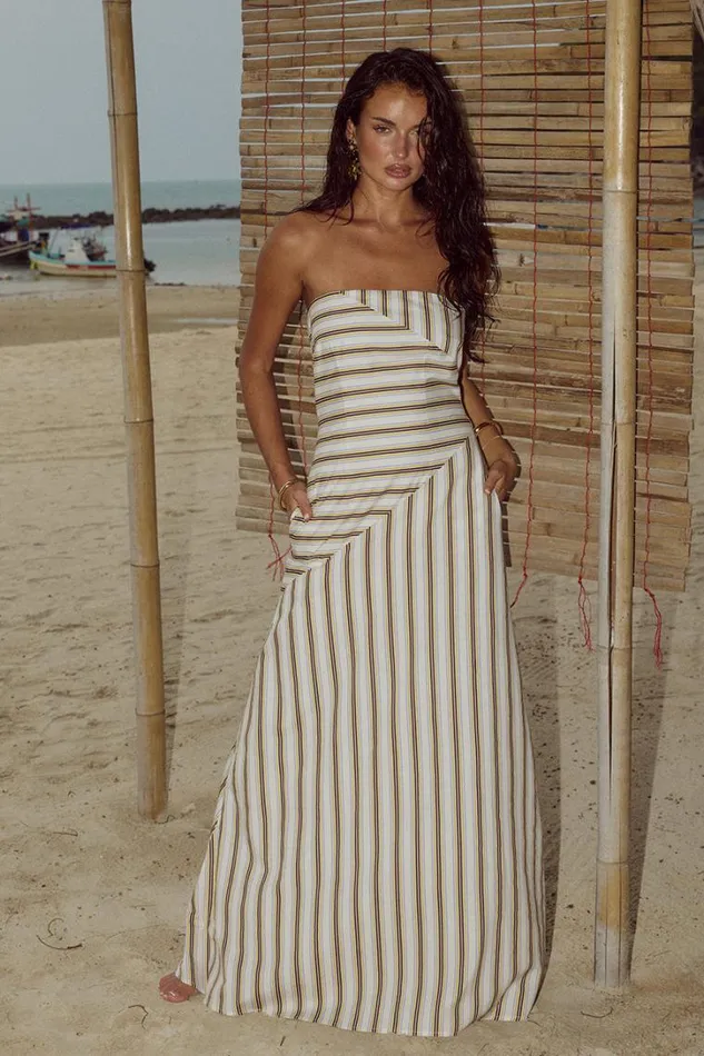 Runaway The Label Maxi Dresses MALIAH MAXI DRESS Vory Stripe 8211 Women