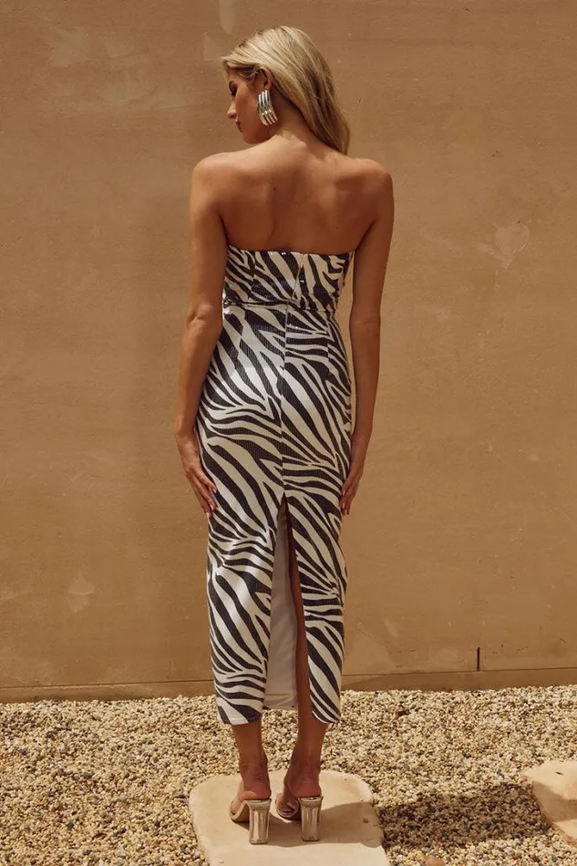 Runaway The Label Midi Dresses MALIBU MIDI DRESS Zebra 8211 Women