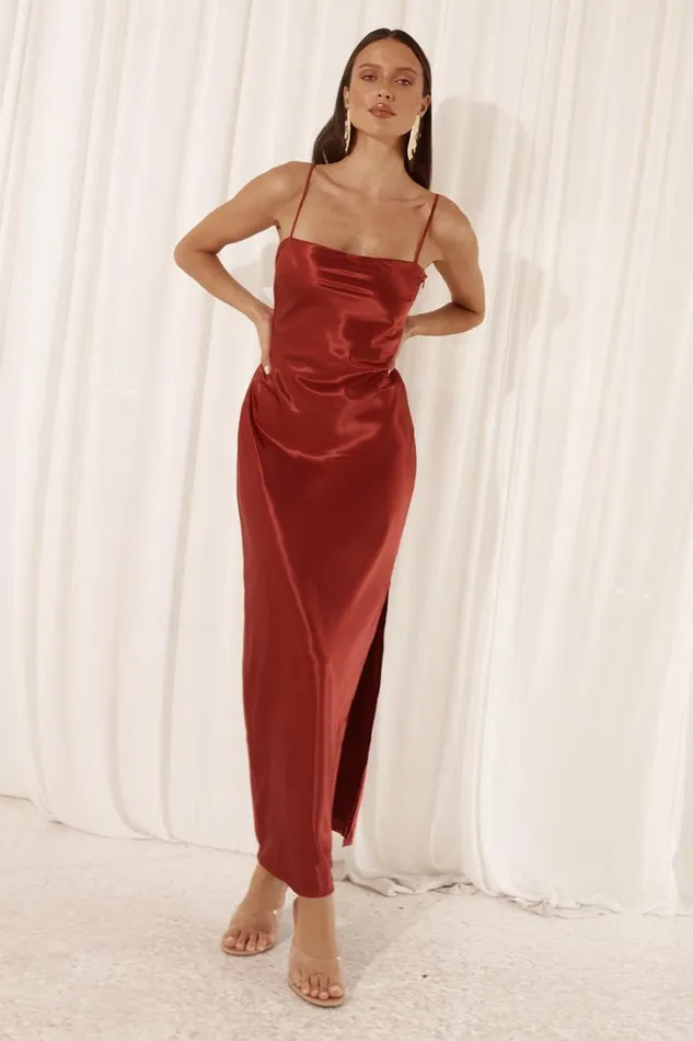 Runaway The Label Midi Dresses SIREN SLIP DRESS Ruby 8211 Women