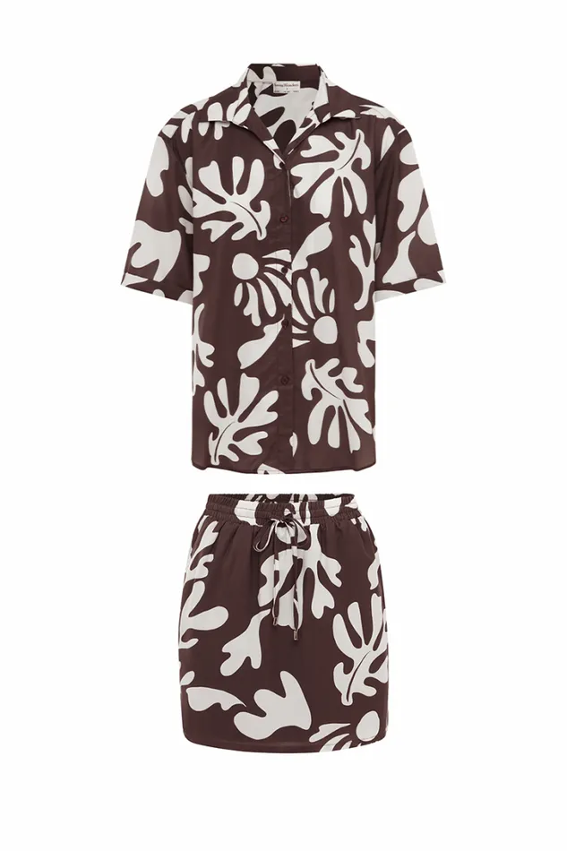 Runaway The Label Shirts and Blouses ACADIA SHORT SLEEVE SHIRT Chocolate Botanica 8211 Women Runaway The Label Shirts and Blouses ACADIA SHORT SLEEVE SHIRT Chocolate Botanica 8211 Women