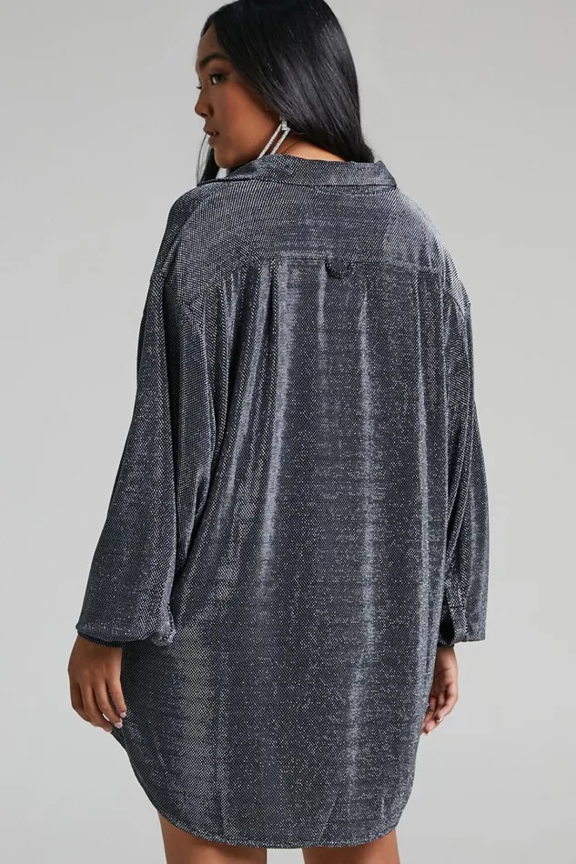 Ruri Mini Dress 8211 Sparkly Oversized Shirt Dress In Black And Silver Women Showpo Curve Clothes