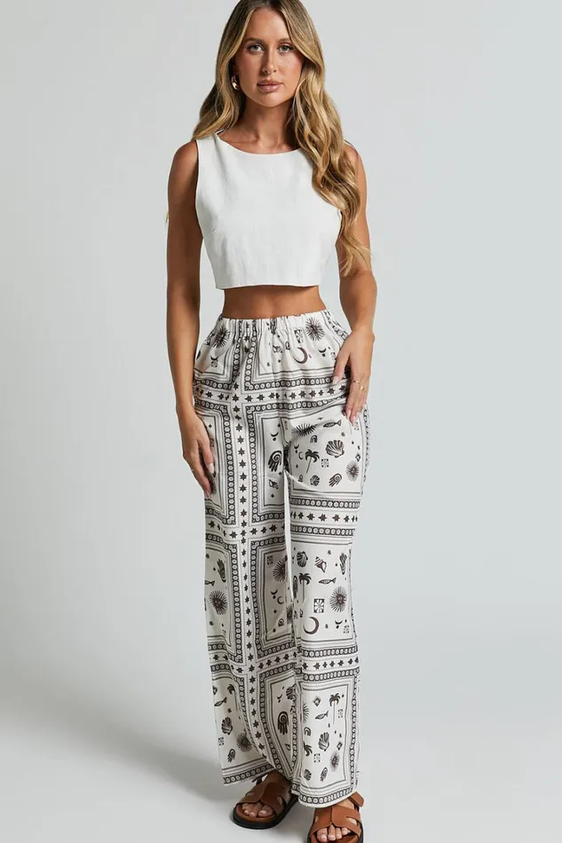 Ryleigh Pants 8211 High Waisted Drawstring Relaxed Pants In MYSTIC PRINT Women Showpo Pants