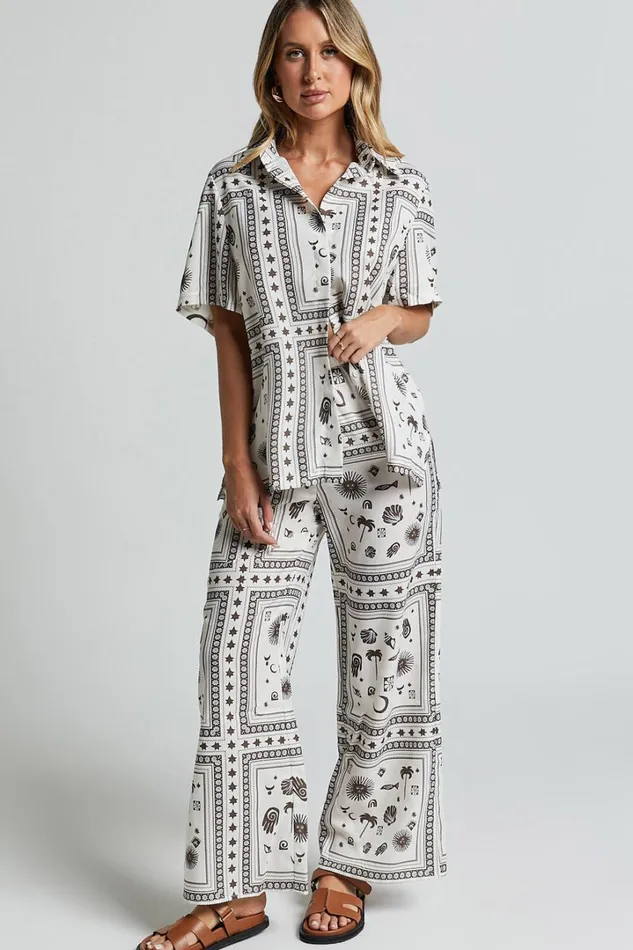 Ryleigh Pants 8211 High Waisted Drawstring Relaxed Pants In MYSTIC PRINT Women Showpo Pants