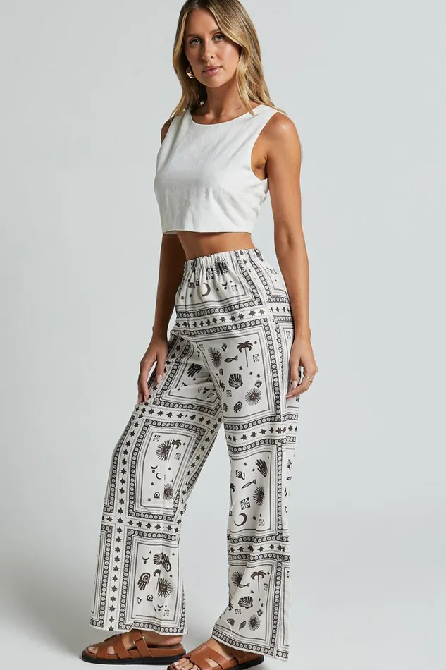 Ryleigh Pants 8211 High Waisted Drawstring Relaxed Pants In MYSTIC PRINT Women Showpo Pants