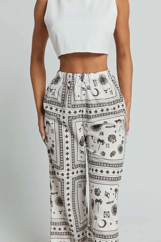 Ryleigh Pants 8211 High Waisted Drawstring Relaxed Pants In MYSTIC PRINT Women Showpo Pants